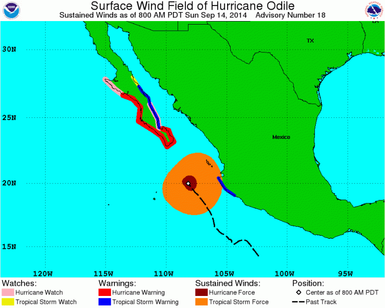 L'uragano "Odile" minaccia la Baja California è un "mostro" di 4