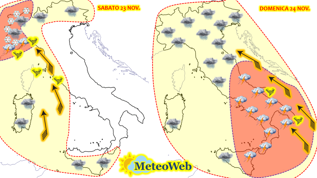 allerta meteo italia weekend sabato 23 domenica 24 novembre meteoweb