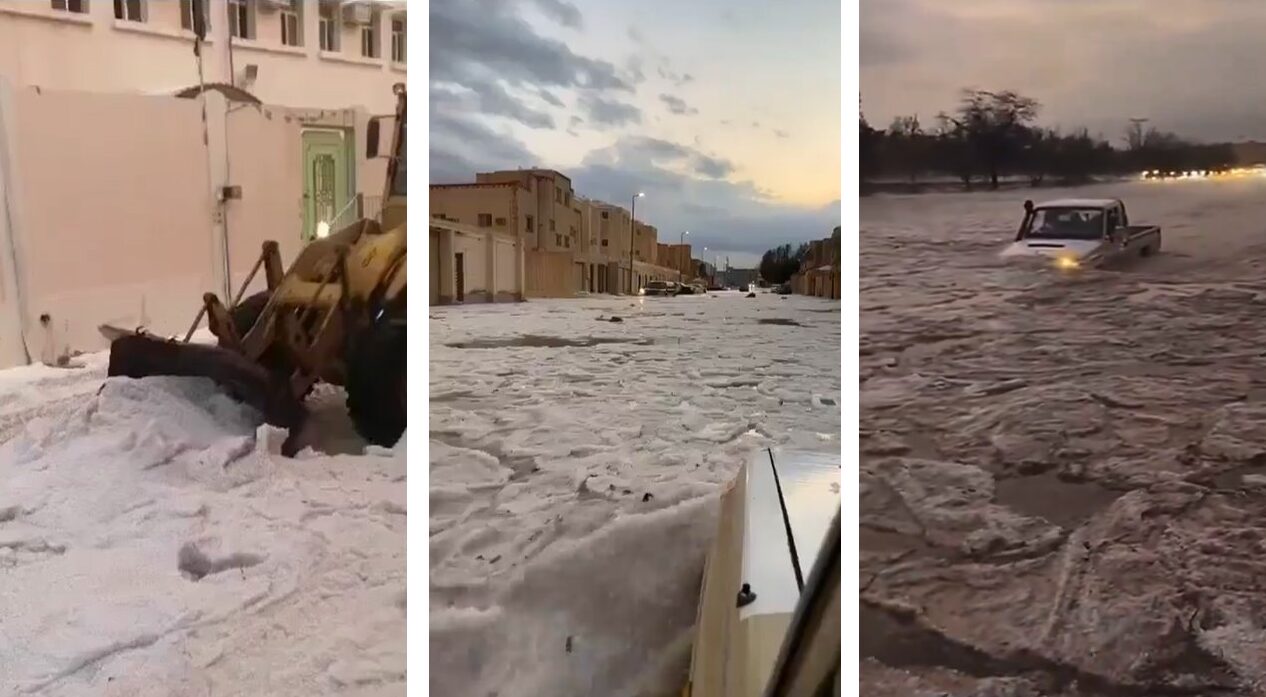 Violenta tempesta di grandine in Arabia Saudita sepolta la città di