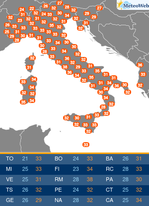 Temperature Massime Giovedi 8 Agosto