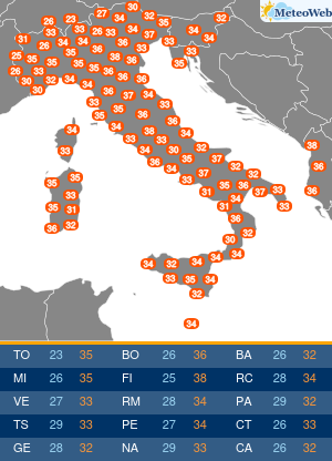 Temperature Massime Martedi 13 Agosto