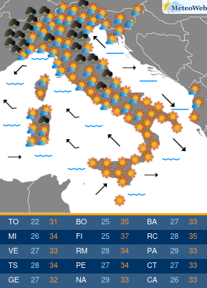 Previsioni  Meteo Mercoledi 14 Agosto