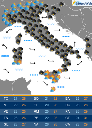 Previsioni  Meteo Lunedi 19 Agosto