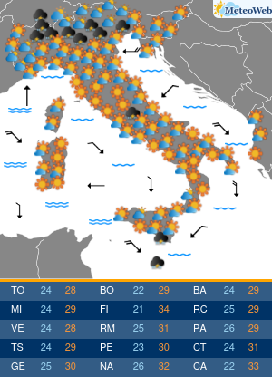 Previsioni  Meteo Giovedi 22 Agosto