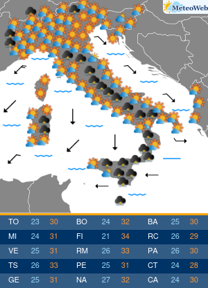 Previsioni  Meteo Mercoledi 28 Agosto