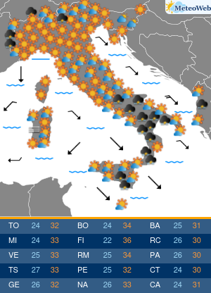 Previsioni  Meteo Giovedi 29 Agosto