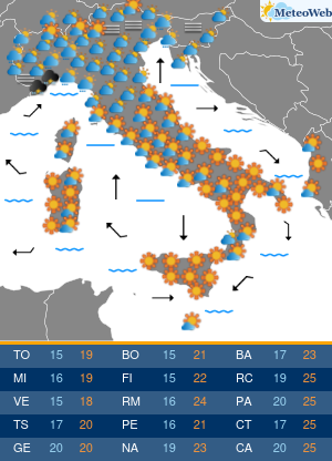 Previsioni  Meteo Lunedi 14 Ottobre