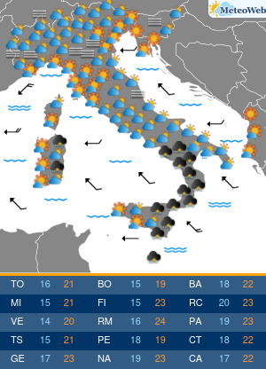 Previsioni  Meteo Lunedi 21 Ottobre