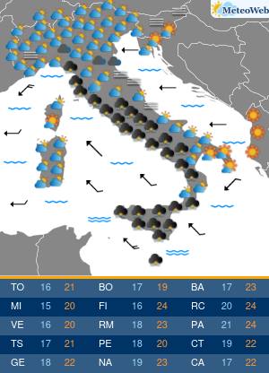 Previsioni  Meteo Martedi 22 Ottobre