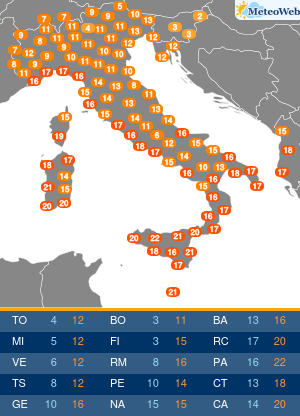 Temperature Massime Mercoledi 13 Novembre