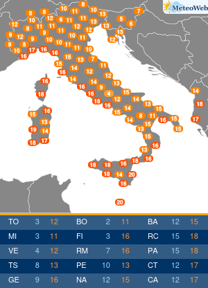 Temperature Massime Venerdi 15 Novembre