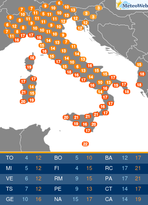 Temperature Massime Mercoledi 13 Novembre