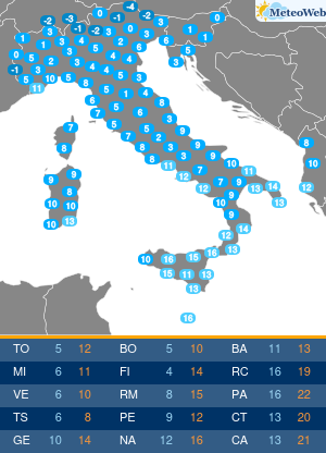 Temperature Minime Giovedi 14 Novembre