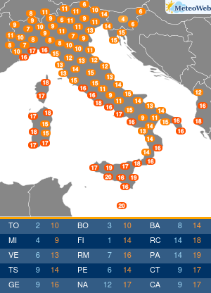 Temperature Massime Sabato 16 Novembre