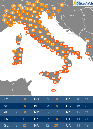 Temperature Massime Venerdi 22 Novembre