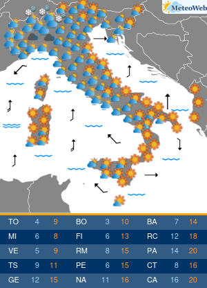 Previsioni  Meteo Lunedi 25 Novembre