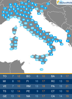 Temperature Minime Martedi 26 Novembre