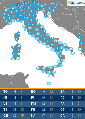 Temperature Minime Giovedi 28 Novembre