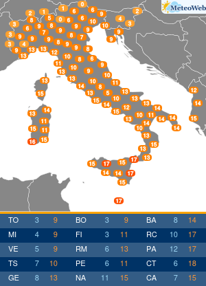 Temperature Massime Mercoledi 11 Dicembre