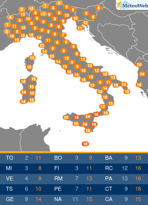 Temperature Massime Domenica 15 Dicembre