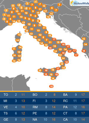 Temperature Massime Venerdi 20 Dicembre