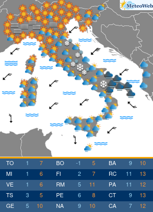 Previsioni  Meteo Lunedi 13 Gennaio