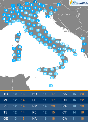 Temperature Minime Martedi 11 Marzo