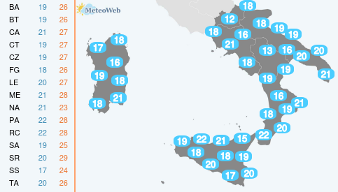 Temperature Minime Mercoledi 25 Settembre