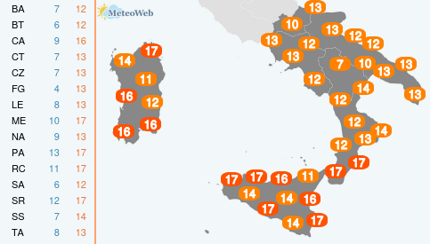 Temperature Massime Sabato 23 Novembre