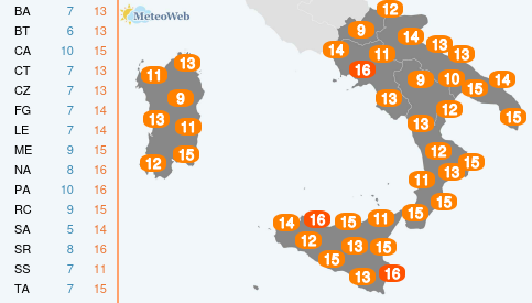 Temperature Massime Lunedi 23 Dicembre