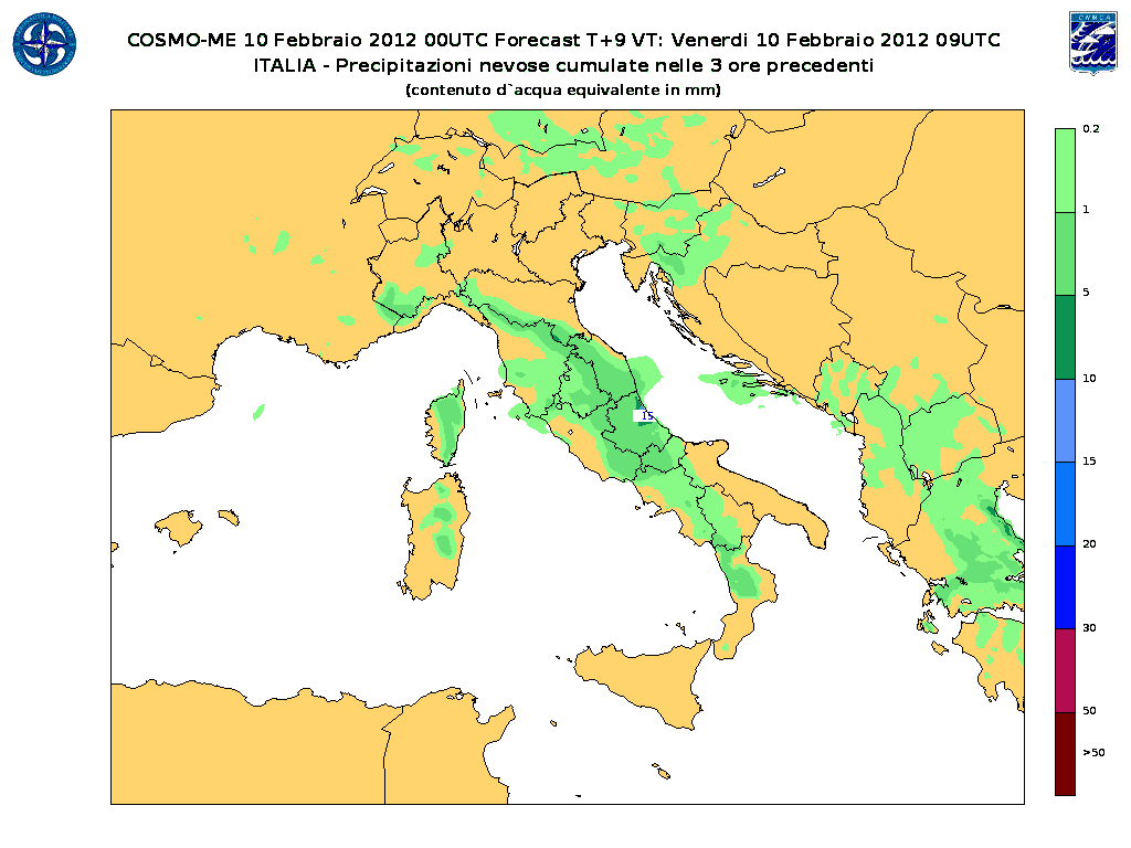 Le mappe dell aeronautica con le previsioni delle nevicate da oggi