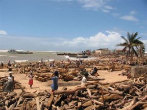 Gli effetti delle forti mareggiate che hanno colpito le coste orientali del Madagascar durante il transito di un ciclone tropicale sull'isola