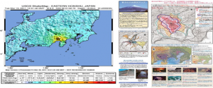 Fig.7 - Epicentro della scossa di terremoto del 15 Marzo 2011 (a sinistra); piano di gestione delle catastrofi (a destra)