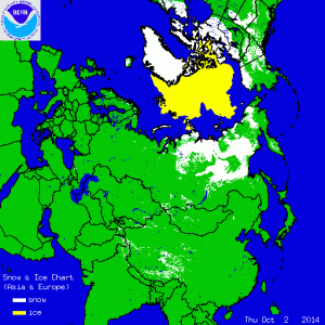 Si nota l'estensione del manto nevoso sulla Siberia centro-orientale (credit NOAA)