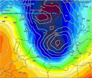 Il vortice polare durante la sua incursione verso l'Europa centrale e il Mediterraneo