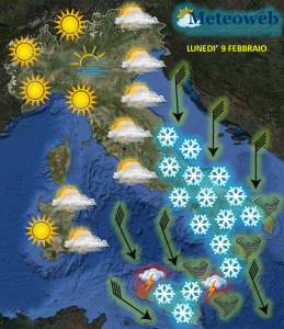 allerta meteo previsioni lunedì 9 febbraio 2015 gelo neve sud