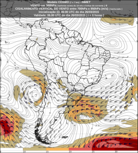 La mappa mette in evidenza il "CUT-OFF" responsabile delle alluvioni sull'arida regione di Atacama