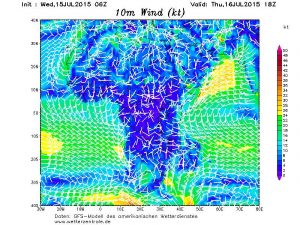 Si nota il rinforzo della ventilazione monsonica lungo l'area del Golfo di Guinea