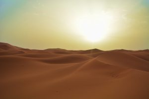 Il tipico paesaggio estivo del "rovente" deserto kuwaitiano