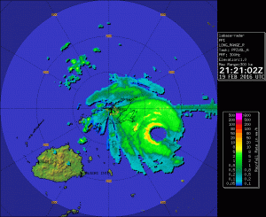 Il nucleo di "Winston" osservato dal radar del Servizio Meteorologico delle Fiji