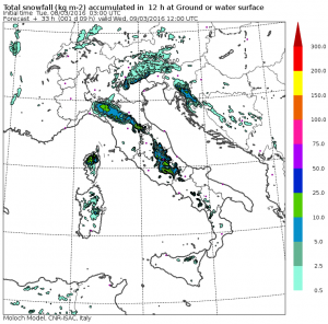 La neve prevista tra stasera e domani mattina