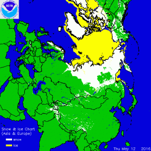 Il manto nevoso presente ancora sulla Siberia centro-orientale