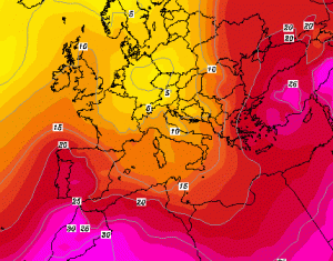 Le temperature ad 850hPa nelle prime ore del 16 luglio