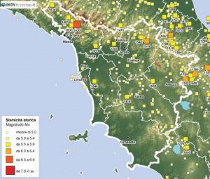 Sismicità storica della Toscana (fonte: CPTI)