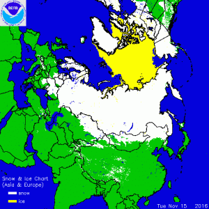 La notevole estensione del manto nevoso osservata in questi giorni (credit NOAA)