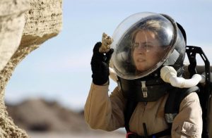 Geologist Orgel collects geologic samples in the Utah desert