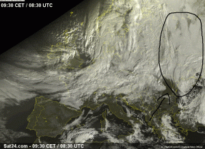 Il manto nevoso presente sull'est Europa visto dal satellite visibile