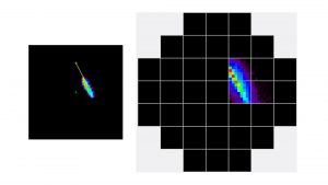 Uno degli eventi prodotti da sorgenti celesti e registrati in luce Cherenkov dalla camera di rivelazione del telescopio ASTRI