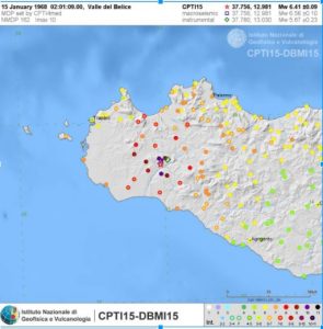 Distribuzione degli effetti del terremoto principale, avvenuto il 15 gennaio 1968 [fonte: DBMI15]