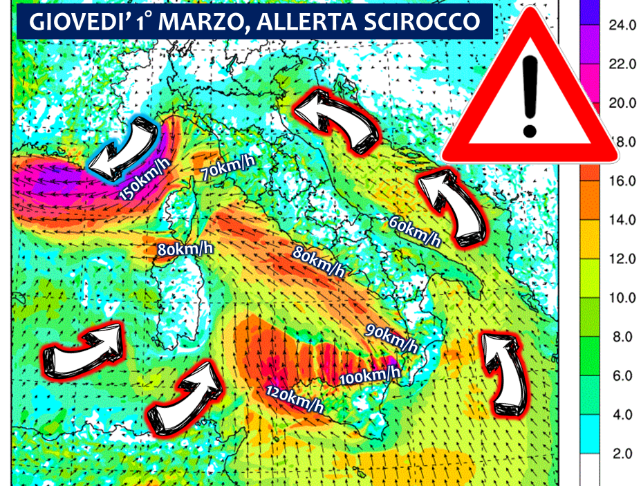 allerta meteo scirocco giovedì 1 marzo 2018